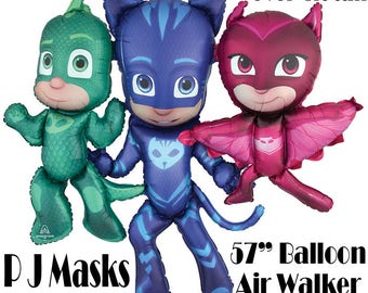 57" PJ Masks air walker foil balloon, party decoration, p j masks, Owlette, Catboy, Gekko, super heroes, cartoon show, free and FAST SHIP
