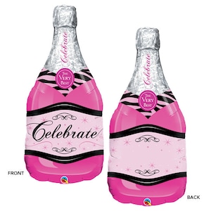 39&quot; Celebrate Wine Bottle in Pink balloon, bridal, girls weekend, engagement, bachelorette, cheers toast, drink, dirty thirty