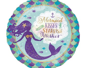 TWO 18" Mermaid Kisses Starfish Wishes Foil Balloons, party decoration, Under the Sea Balloon, Free and FAST SHIP