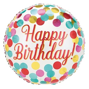 TWO 18&quot; Happy Birthday foil balloons with script lettering, party decoration, polka dots, free and FAST SHIP