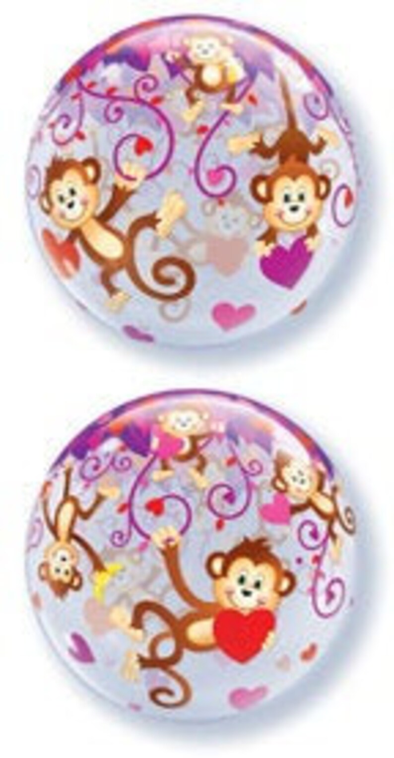 22 Cute Monkeys with Hearts bubble balloon floats up to 2 weeks with helium party decoration FAST SHIP