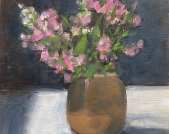 Original oil on paper, 10 x8 inch still life, flower art, unframed, still life painting