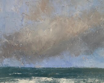 Title &quot;Cloudy Beach Day&quot;, original oil painting, fine art paper, 8x10 inch, unframed, coastal painting