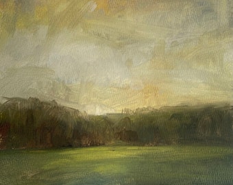 Original oil on paper, unframed, landscape on paper, 8x8 inch painting