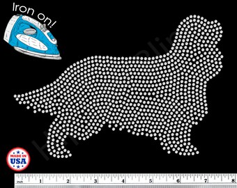 King Charles Spaniel filled silhouette Rhinestone Iron-on Crystal Bling Hotfix Sparkle Transfer Applique - Make Your Own Dog Shirt!