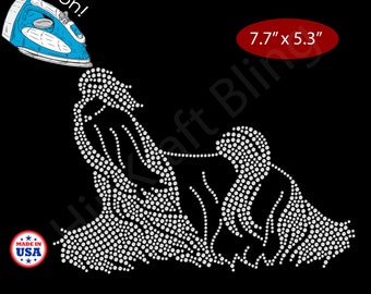 Shih Tzu Gaiting Long Coat Rhinestone Iron-on Crystal Bling Hotfix Transfer Applique - Make Your Own Shirt DIY! Shi Tzu