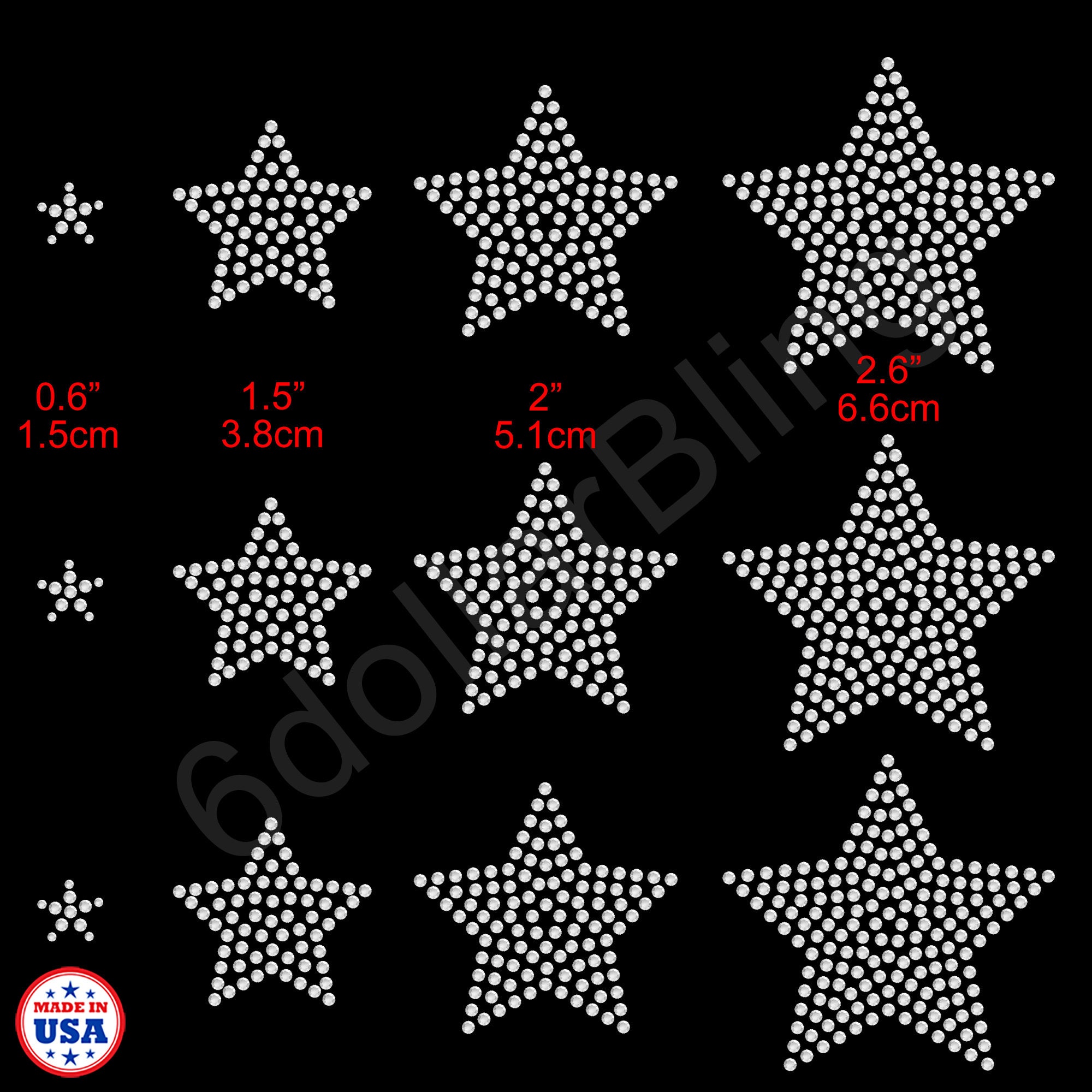 Small Stars Rhinestone Iron-on Crystal Various Bling Hotfix Sparkle  Transfer Applique Make Your Own Star Cheer Bows, Mask, Shirt DIY 