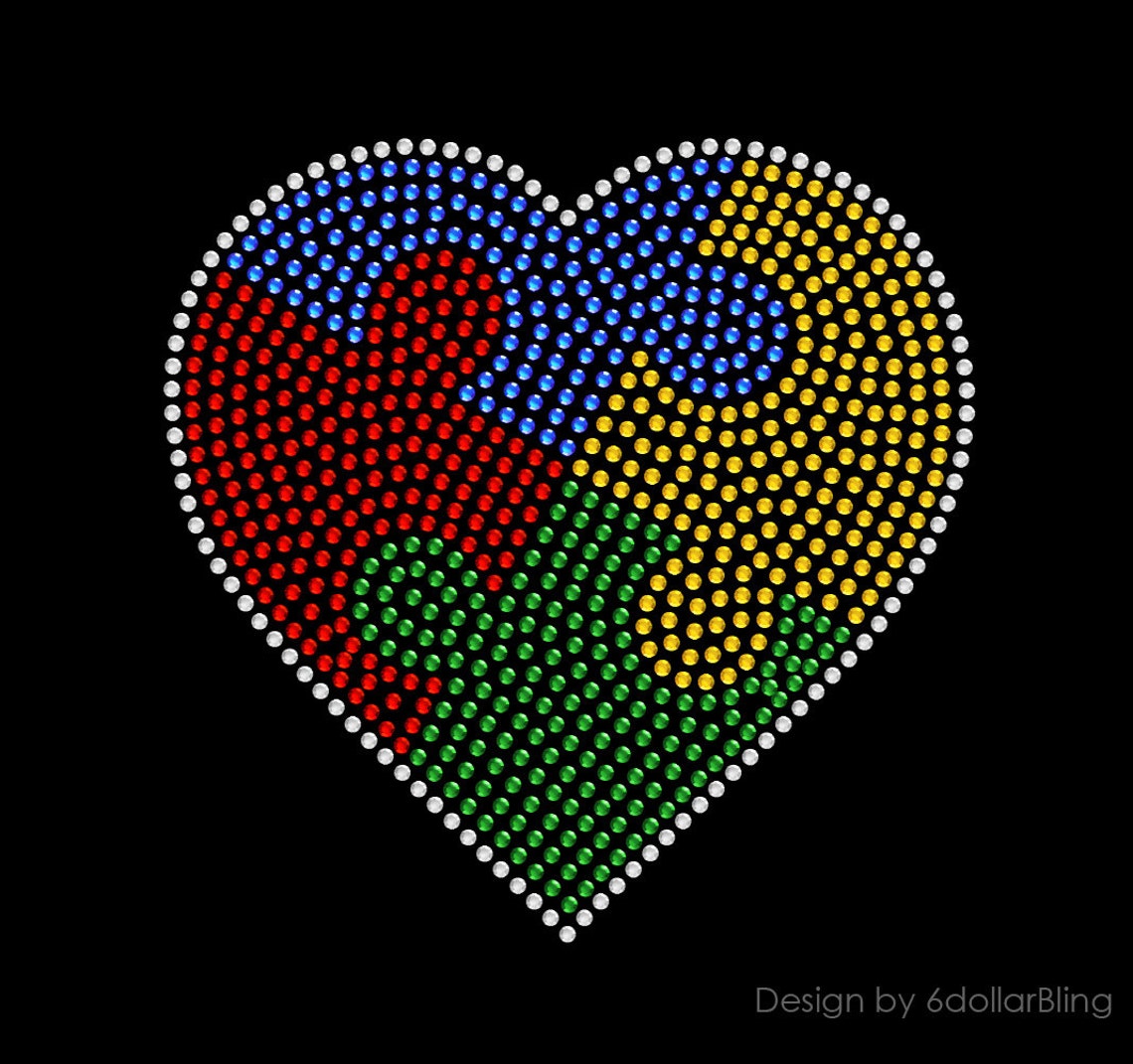 Rhinestone Iron On Transfer Puzzle heart Autism Etsy