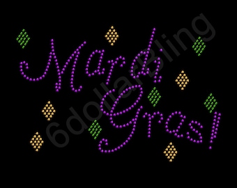 Mardi Gras Rhinestud Iron-On Transfer Bling Applique - Brighter than Rhinestones! Make Your Own Shirt DIY