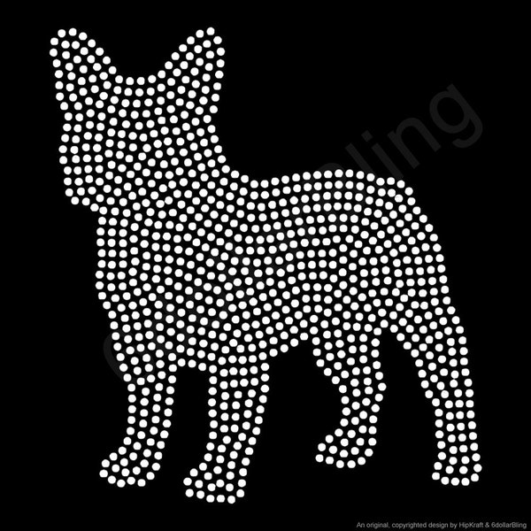French Bulldog Large filled silhouette Rhinestone Iron-on Crystal Bling Hotfix Sparkle Transfer Applique - Make Your Own Frenchie Dog Shirt!