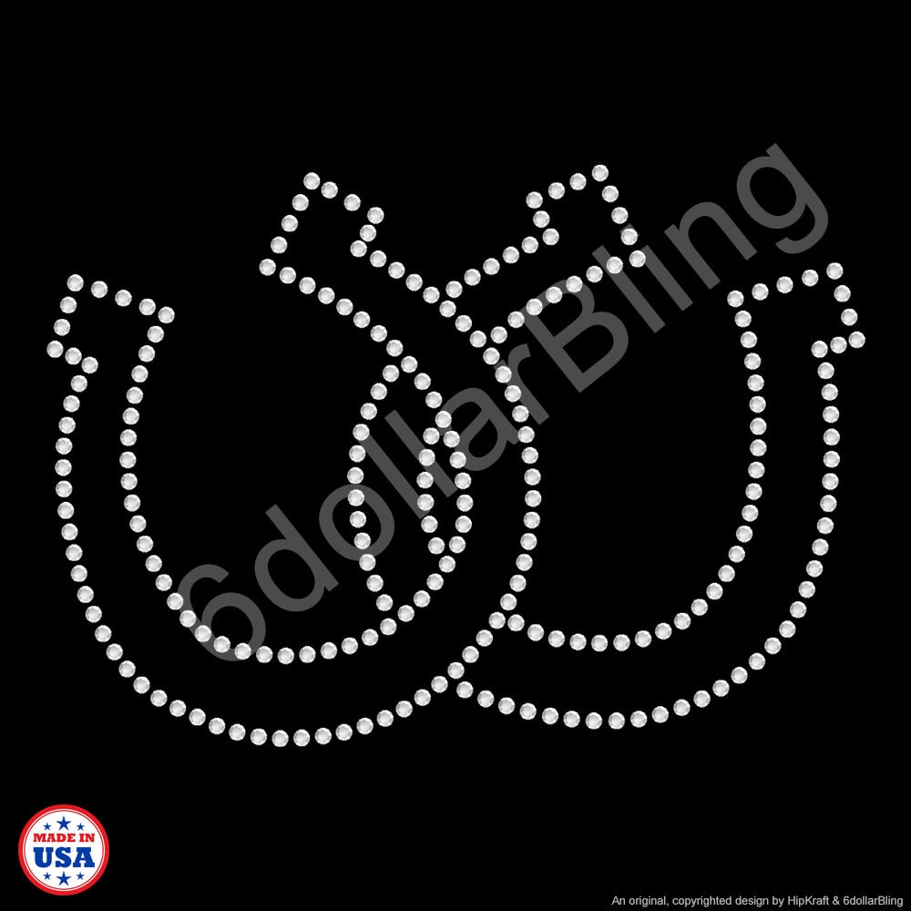 Rhinestone Iron On Transfer Double Horseshoes Horse Crystal Etsy