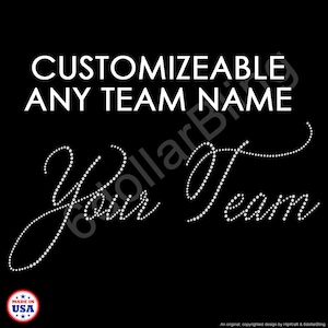 Any Team Name Rhinestone Iron-on Crystal Bling Hotfix Sparkle Transfer Applique - Large Bling Script - Make Your Own Custom Shirt DIY!