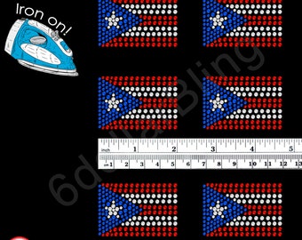 Set of Puerto Rico (small) Flag Rhinestone Iron-on Crystal Bling Hotfix Sparkle Transfer Applique Make Your Own cheer bows, mask DIY!