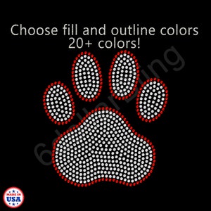 Rhinestone Iron On Transfer "Dog Paw" Bling Sparkle Applique - You Choose Colors - Make Your Own Shirt DIY!