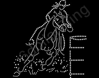 Rhinestone Iron On Transfer "Barrel Racing (Crystal)" Horse Racing Bling Design