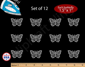 Sheet of tiny Butterflies Rhinestone Iron-on Crystal Bling Hotfix Sparkle Transfer Applique. Make Hair Bows or Shirt DIY! Butterfly