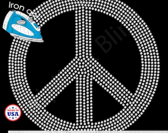 Rhinestone Iron On Transfer Peace Sign Crystal Bling Design Hotfix Applique - Make Your Own Shirt DIY!