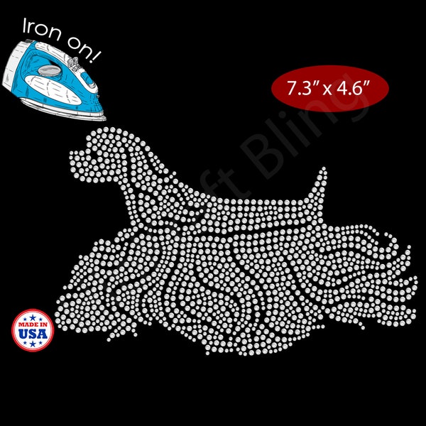 American Cocker Spaniel Gaiting Silhouette Rhinestone Iron-on Crystal Bling Hotfix Sparkle Transfer Applique - Make Your Own Dog Shirt DIY!