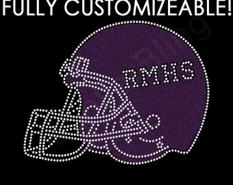 Rhinestone + Glitter Iron-on Transfer Football Helmet, You Choose colors and text - Make Your Own Shirt DIY!