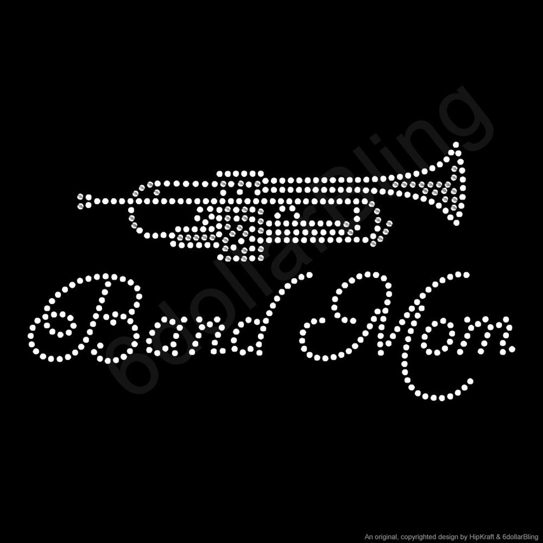 Rhinestone Iron on Transfer band Mom silver Trumpet Music Crystal Bling Design Make Your Own