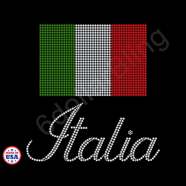 Italy Italian Flag "Italia" Rhinestone Iron-On Transfer Crystal Sparkle Bling Applique - Make Your Own Shirt DIY!