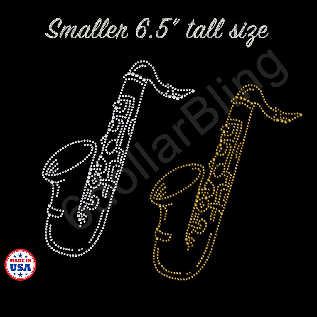 Saxophone Rhinestone Iron on Transfer Music Crystal Bling Design
