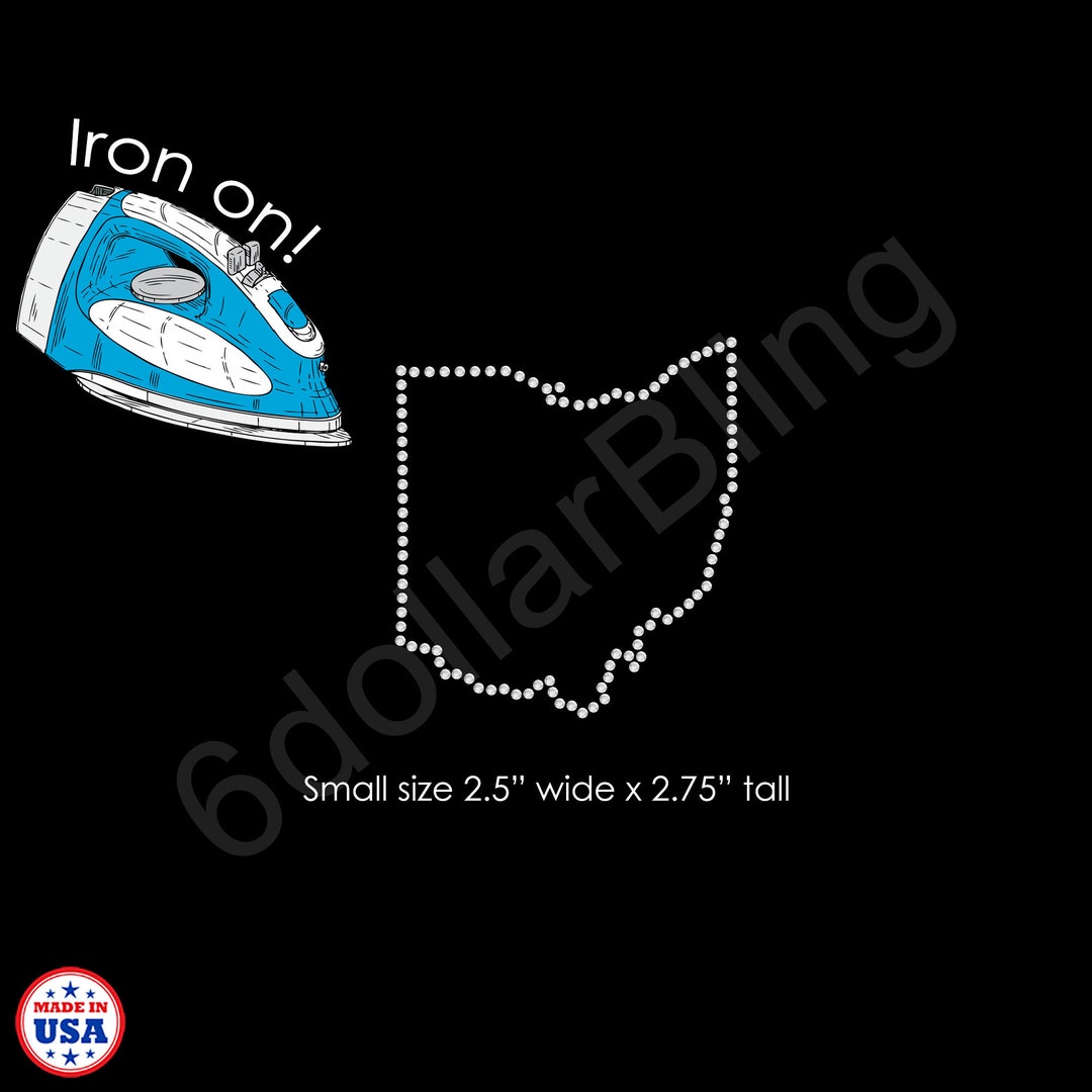 Ohio State Rhinestone Transfer Small Ohio Outline of the State Rhinestone Iron on Transfer Applique ...