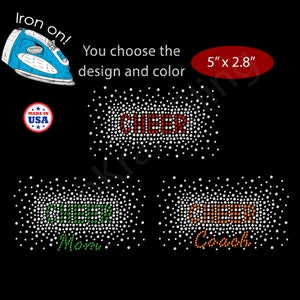 Rhinestone Iron On Transfer CHEER starburst scatter Crystal Bling Sparkle Applique Design Patch - Make Your Own Shirt DIY Small Coach Mom