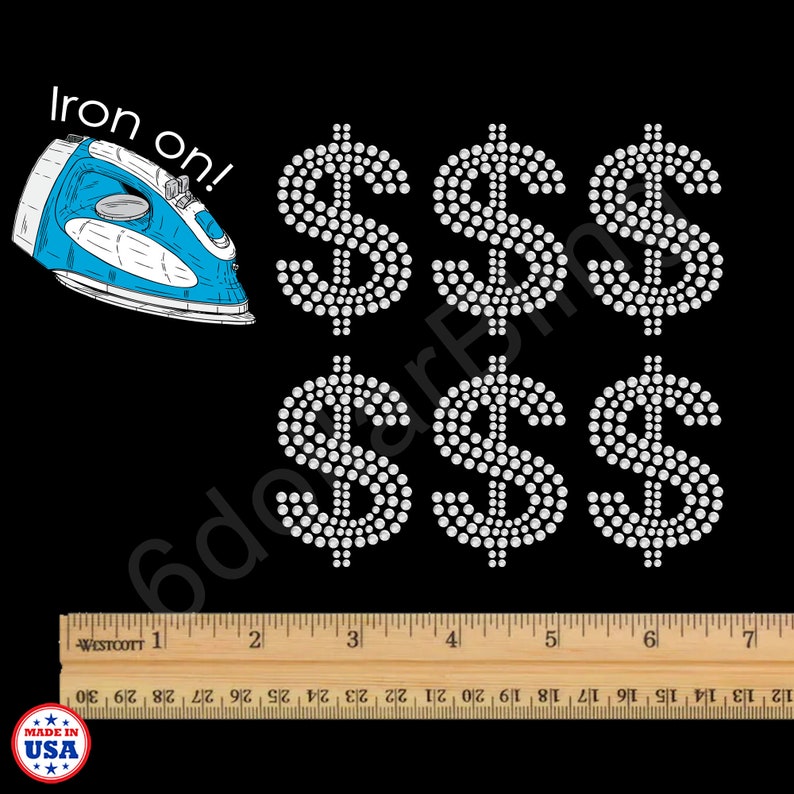 Sheet of Small Rhinestone Dollar Signs Iron-on Crystal Bling Hotfix ...