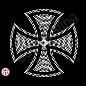 Iron Cross Rhinestone Iron On Transfer Bling Sparkle Applique - Your Own Shirt DIY! German