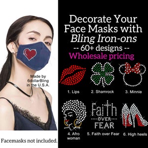 Decorate Face Mask with Bling Rhinestone or Glitter Iron-on Transfer Decal Sparkle Motif Applique - Make Your own Facemasks!