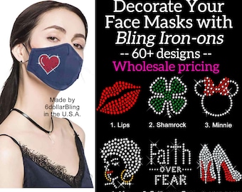 Decorate Face Mask with Bling Rhinestone or Glitter Iron-on Transfer Decal Sparkle Motif Applique - Make Your own Facemasks!