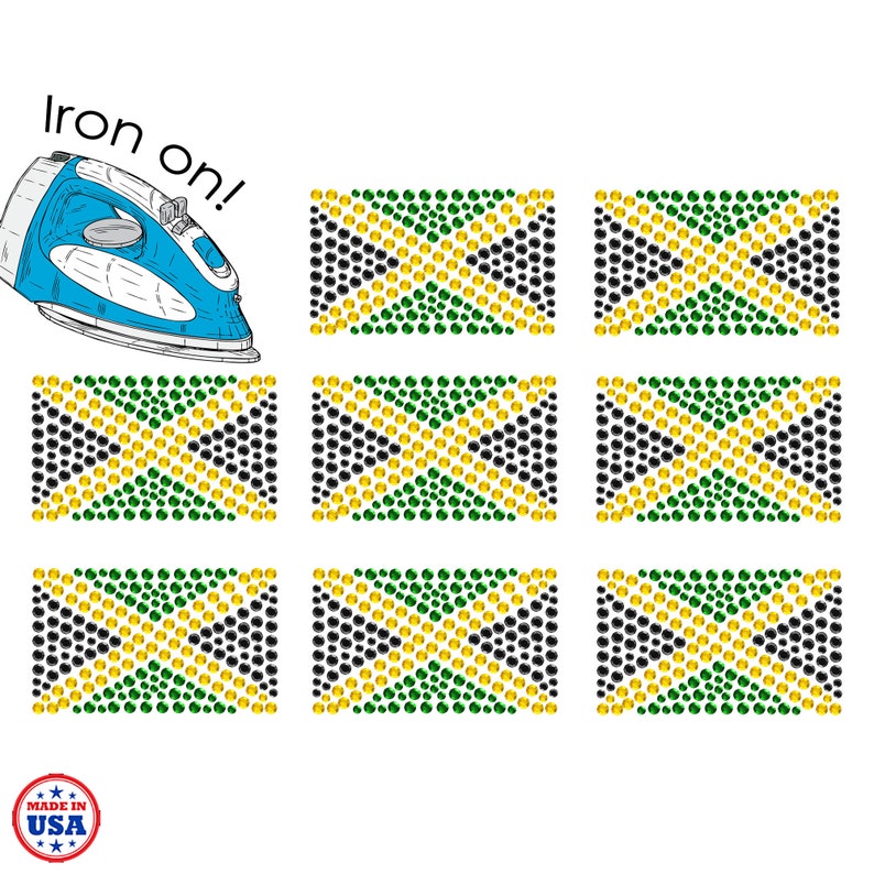 Set of Jamaican small Flag Rhinestone Ironon Crystal Bling Etsy
