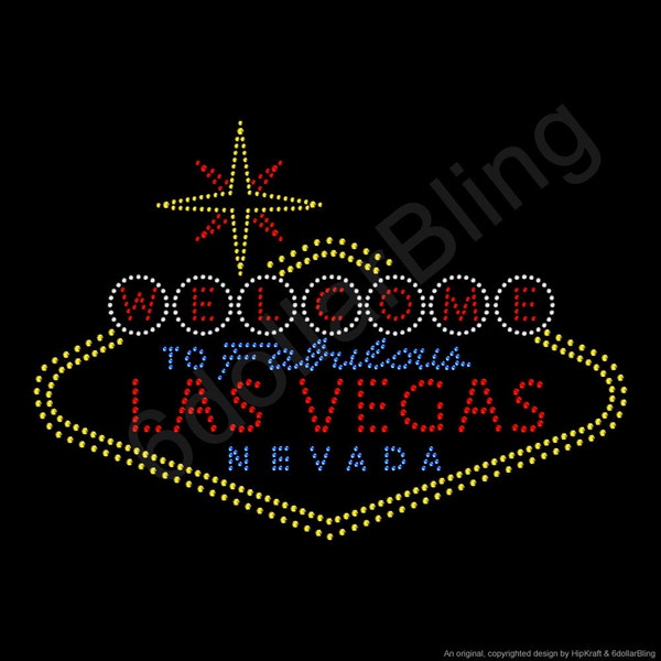 Welcome to Las Vegas Sign Rhinestone Iron-On Crystal Bling Hotfix Sparkle Transfer Applique - Make Your Own Vacation Shirt DIY!