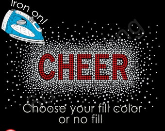 Rhinestone Iron On Transfer CHEER starburst blast scatter Crystal Bling Sparkle Applique Design Patch - Make Your Own Shirt DIY! burst