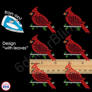 Cardinal on Branch Rhinestone Iron-on Crystal Sparkle Bling Transfer Applique - Make Your Own Facemask DIY! Bird - Small for face masks
