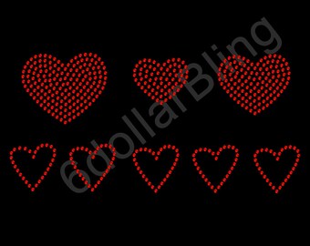 Hearts Collection (Red) Small Rhinestone Iron-on Crystal Bling Transfer Applique - Make Your Own Shirt Mask DIY! Love Valentines