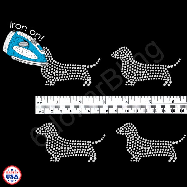 Dachshund Small Rhinestone Iron-on Crystal Bling Hotfix Sparkle Transfer Applique - Make a Face Mask, Bows DIY Dog Canine Lover