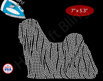 Lhasa Apso Silhouette Rhinestone Iron-on Crystal Bling Hotfix Sparkle Transfer Applique - Make Your Own Dog Shirt DIY!
