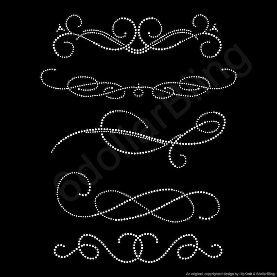 Rhinestone Iron On Transfer "Swirls (Set 2)" Set of 5 Girly Swirly Crystal Bling Design - Make Your Own Shirt DIY!