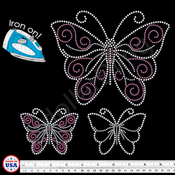 Butterfly (Large or small) Rhinestone Iron-on Crystal Bling Hotfix Sparkle Transfer Applique - Make Your Own Shirt DIY!