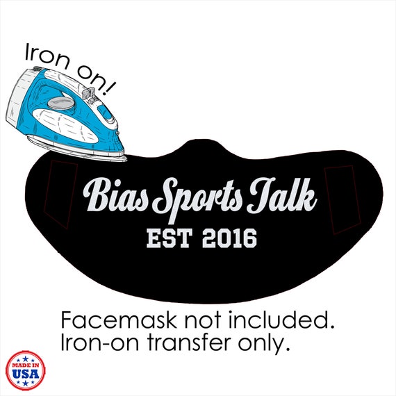 Bias Sports Talk iron-on glitter transfer for face mask small size patch, motif, Applique. Decorate your Face Mask, Shirt diy