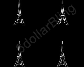 Rhinestone Iron On Transfer "Small Eiffel Tower" Paris France Crystal Bling Design - Make Your Own Shirt DIY! SET