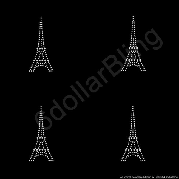 Rhinestone Iron On Transfer "Small Eiffel Tower" Paris France Crystal Bling Design - Make Your Own Shirt DIY! SET