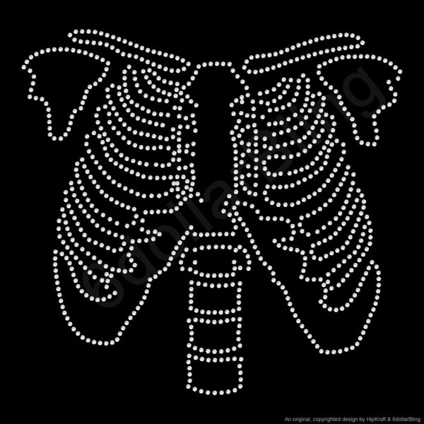 Rhinestone Iron On Transfer "Skelebones" Halloween Skeleton Bones Crystal Bling Applique Transfer Sparkle Design - Make Your Own Shirt DIY!