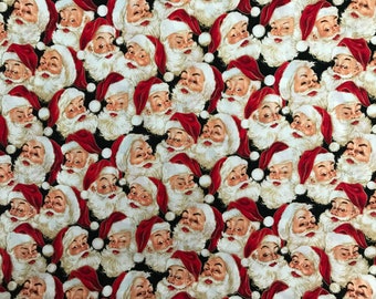 Santa Face Toss Fabric: Christmas Cotton Fabric by the Yard