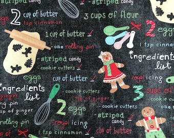 Christmas, Holiday Baking Gingerbread Recipe, Cotton, Sold by the Yard