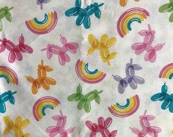 Unicorn Balloon Animals and Rainbow, 100% quilt shop Cotton