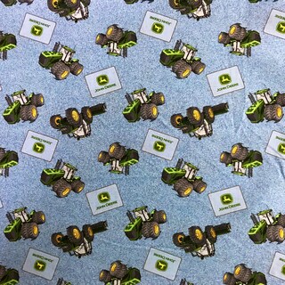 Tessuto John Deere In Cotone - Trattori E Fattoria Per Bambini - Bianco - 100% Cotone - Al Metro