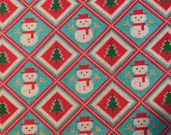 Christmas, Ugly Sweater Pattern,Snowman, COTTON FABRIC, SOLD by the Yard